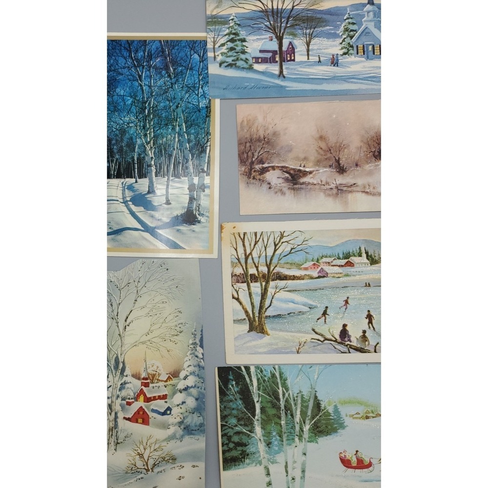 11 Old Vintage Used Christmas Card Fronts for Crafts Winter Snow Country Woods - Picture 4 of 16
